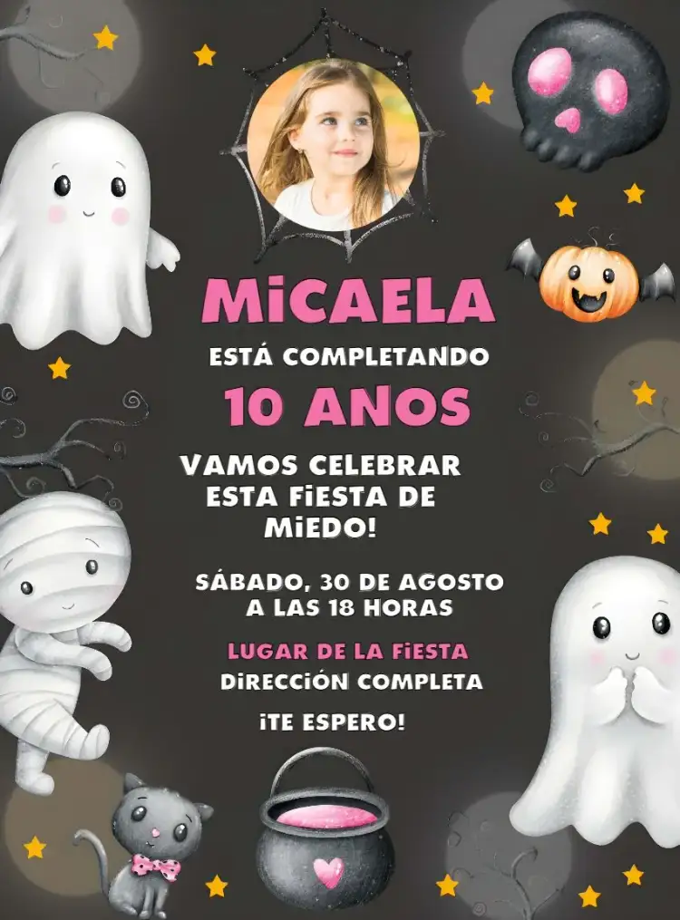Invitación Halloween Con Foto Fantasma – tema Fechas Conmemorativas colores oscuros, elementos gráficos de Halloween, diseño divertido, brujas y fantasmas, estilo lúdico