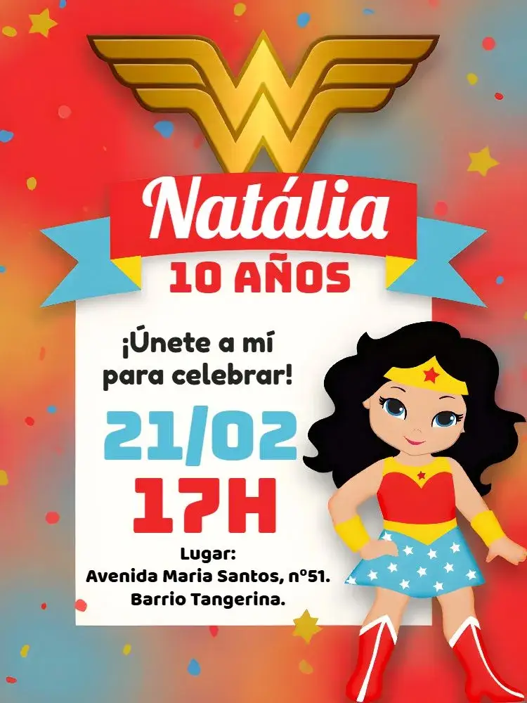 Invitación Mujer Maravilla Heroína