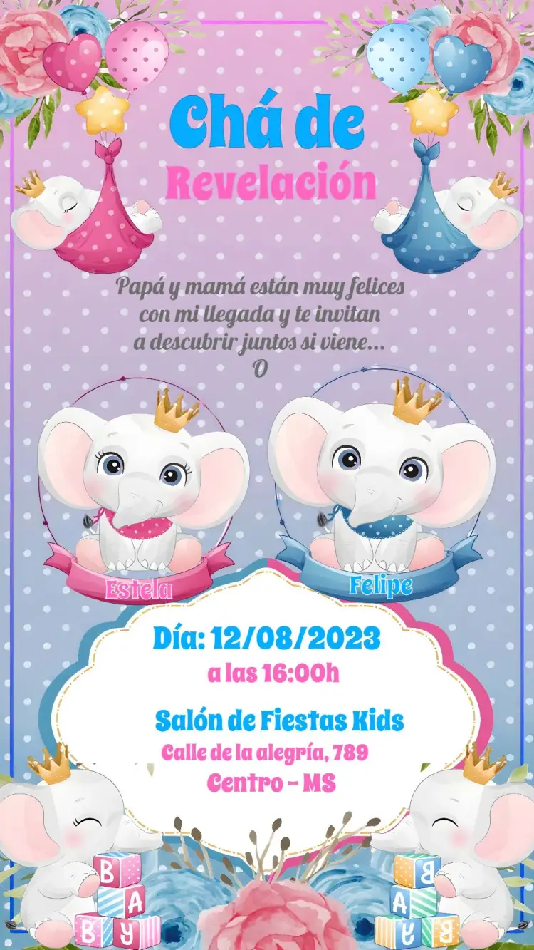 Invitación Baby Shower Elefante Niña