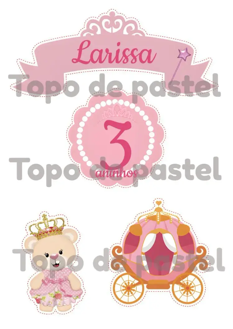Invitación Topper de Pastel Princesa Osita Carroza