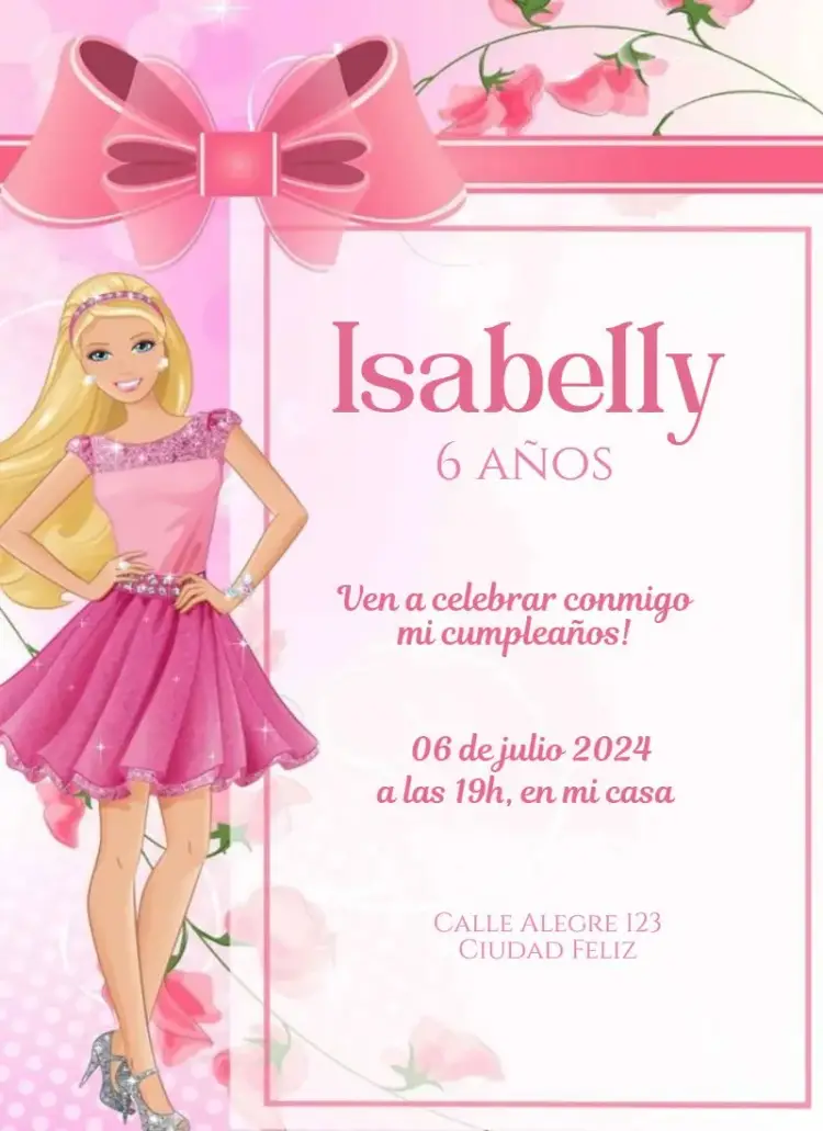 Invitación Barbie con lazo