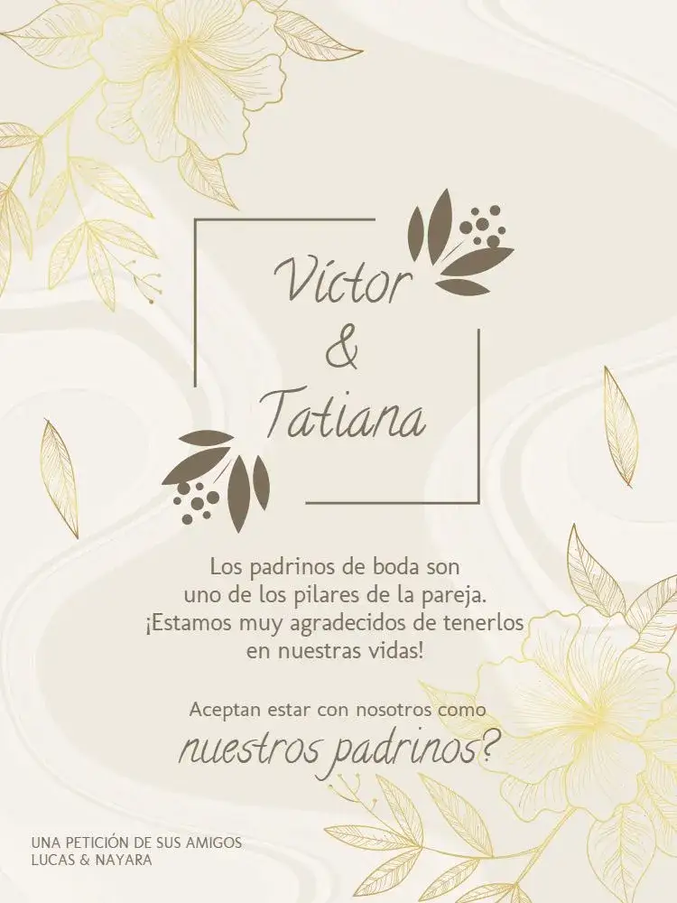 Invitación Para Padrinos De Boda Dorado Claro – tema Boda dorado, floral, delicado, elegante, claro, minimalista