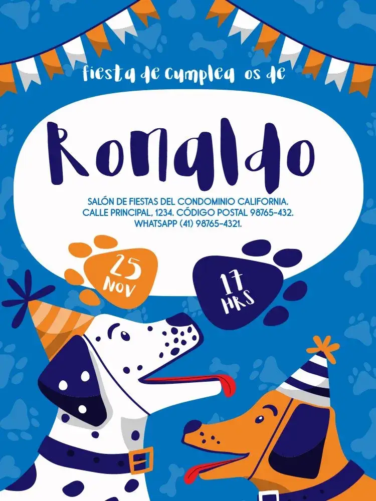 Invitación Perro Festivo Mascota – tema Cumpleaños Infantil divertido, colorido, infantil, animales, festivo