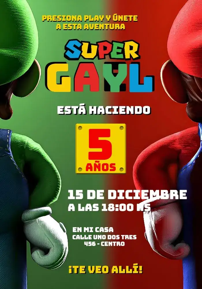 Invitación Super Mario Bros World Yoshi – tema Más buscados colorido, divertido, lúdico, temático, vintage, jogos