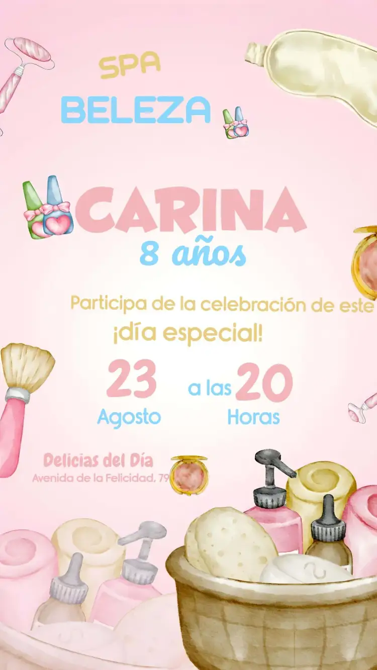Invitación Spa Party Belleza – tema Más buscados rosa, moderno, divertido, estético, jovial, temático