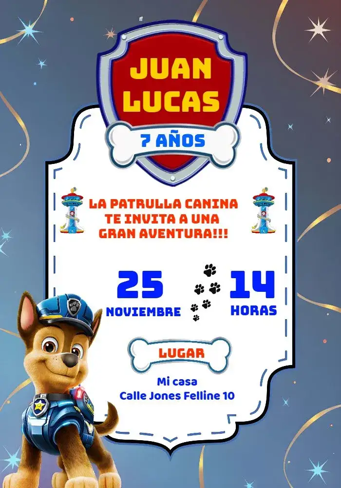 Invitación Patrulla Canina Rojo – tema Cumpleaños Infantil divertido, colorido, temático, infantil, brincalhão