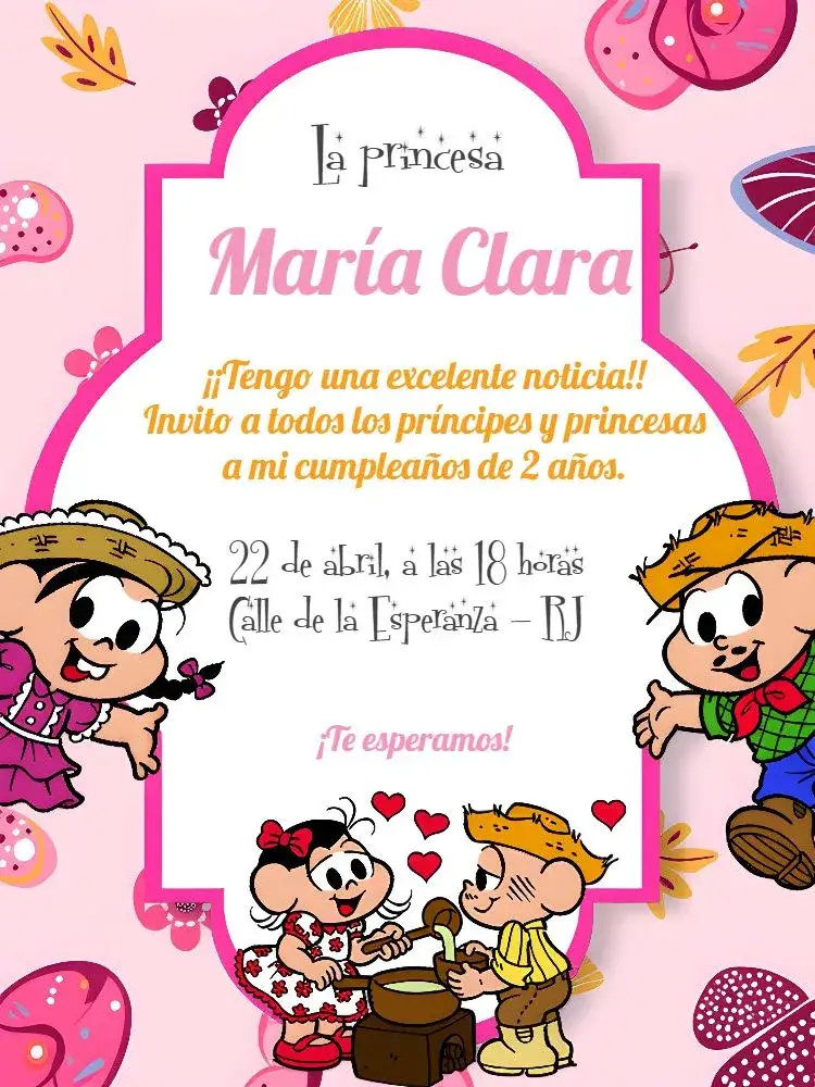 Invitación Turma Da Mónica Digital – tema Cumpleaños Infantil colorido, divertido, infantil, floral, brincalhão