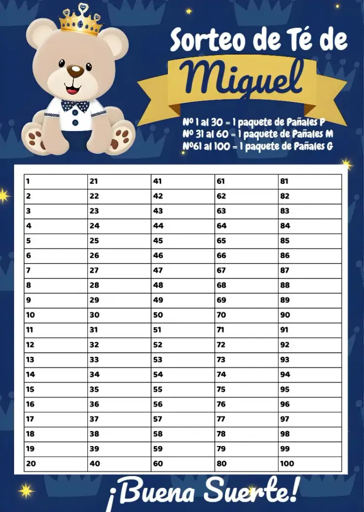 Invitación Baby Shower Raffle Tea Prince Teddy Bear editable y personalizable