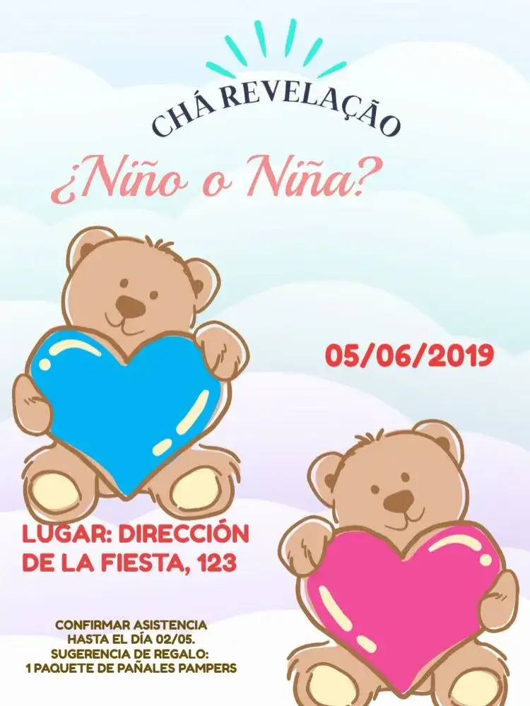 Baby Shower Revelación Ositos Sosteniendo Corazón Rayas