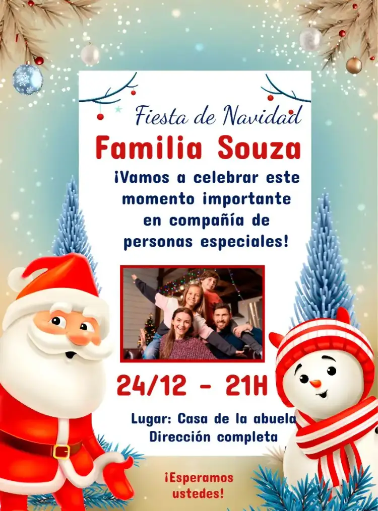 Invitación Fiesta De Navidad En Familia Con Foto Nieve – tema Fechas Conmemorativas nieve, navideño, familiar, mágico, colorido, festivo