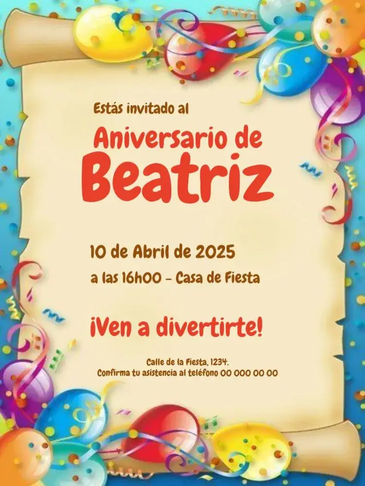 Invitación Papiro Globos Para Editar Infantil