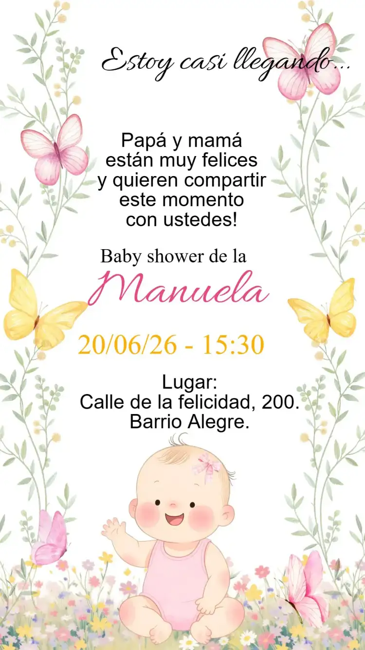Invitación Digital Baby Shower Pañales niña rosa jardín