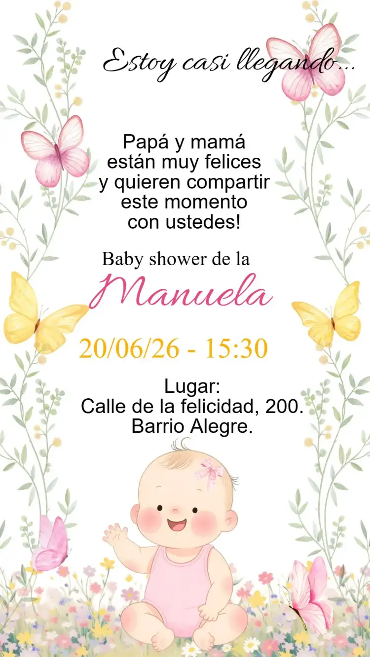 Invitación Invitación Digital Baby Shower Pañales niña rosa jardín – tema Baby Shower floral, romántico, delicado, colorido, infantil, moderno