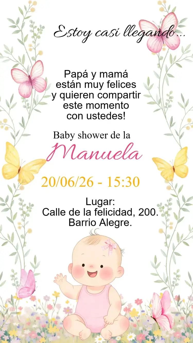 Invitación Digital Baby Shower Pañales niña rosa jardín