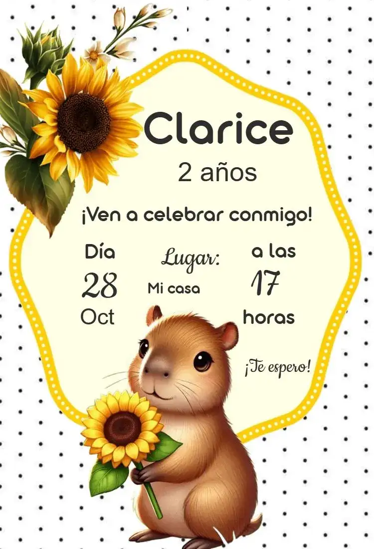 Invitación cumpleaños infantil Capibara