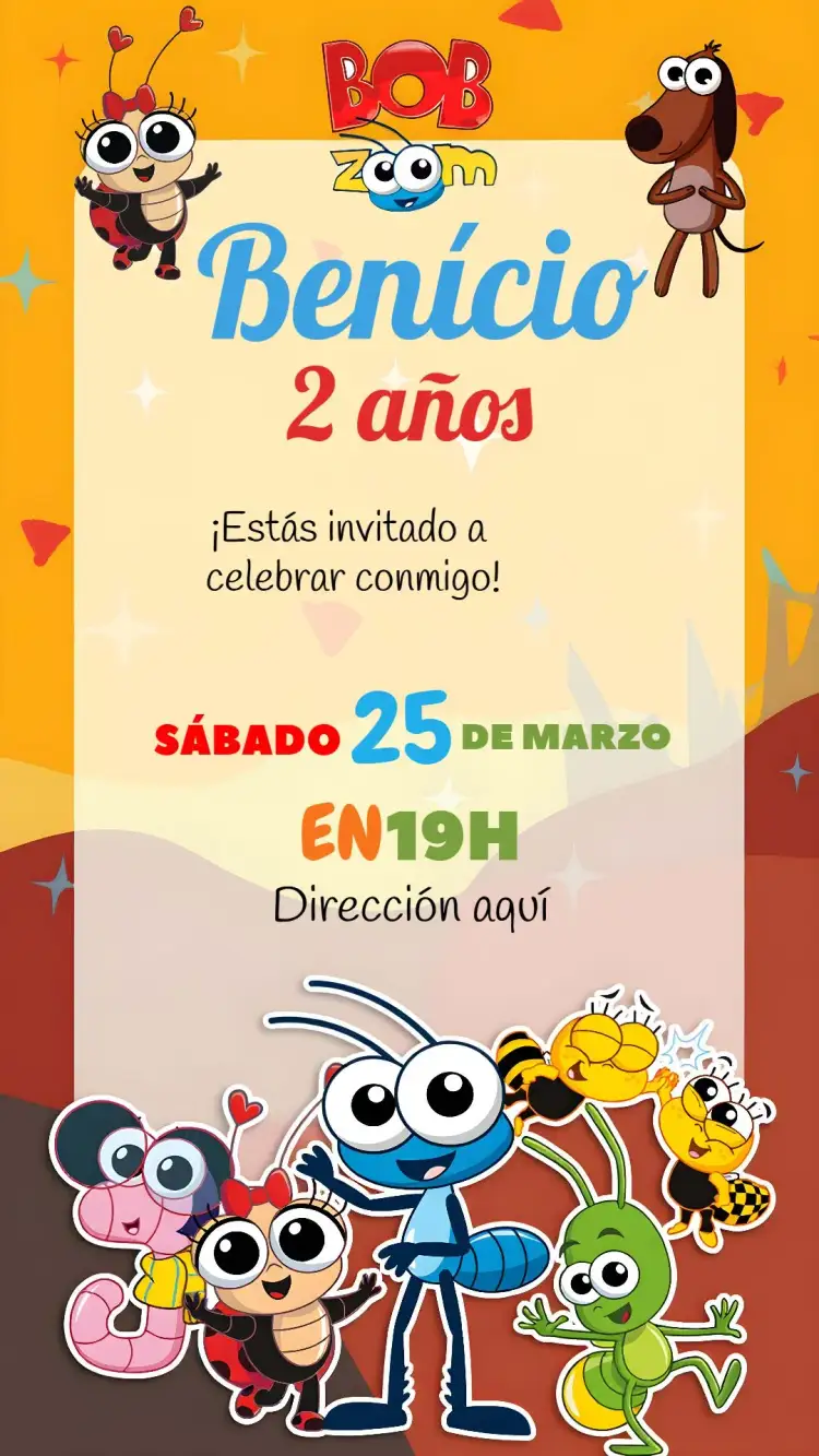 Invitación Bob Zoom Infantil – tema Más buscados colorido, lúdico, divertido, infantil, moderno