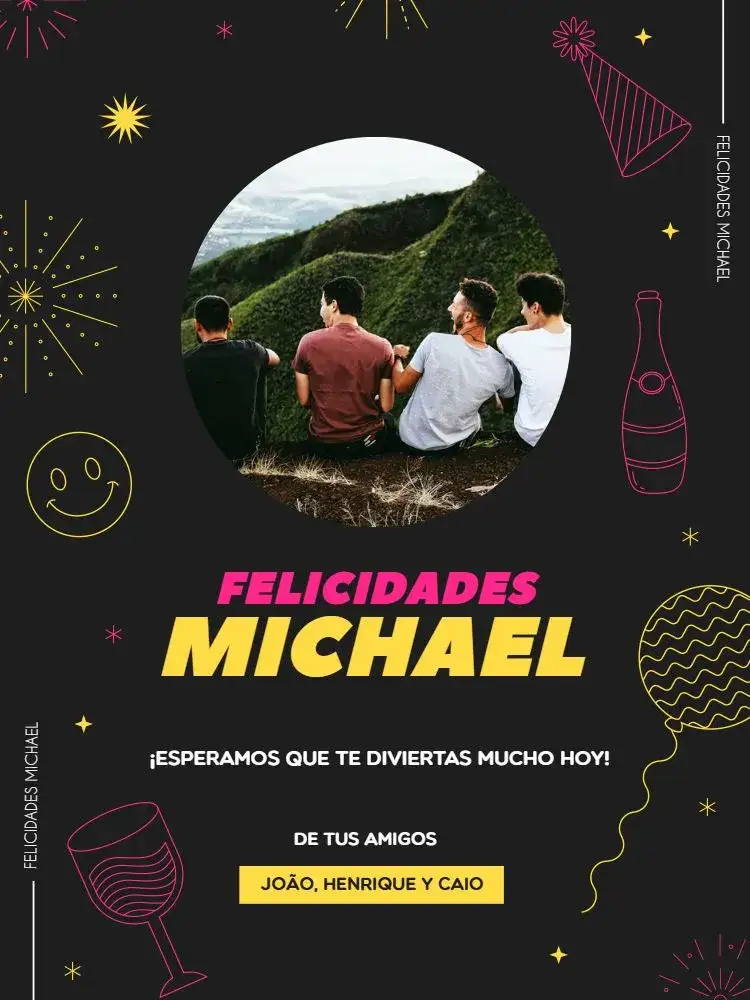 Invitación Tarjeta de Celebración Para Whatsapp Neón Oscuro – tema Tarjeta neón, colorido, divertido, moderno, estilo oscuro, globos