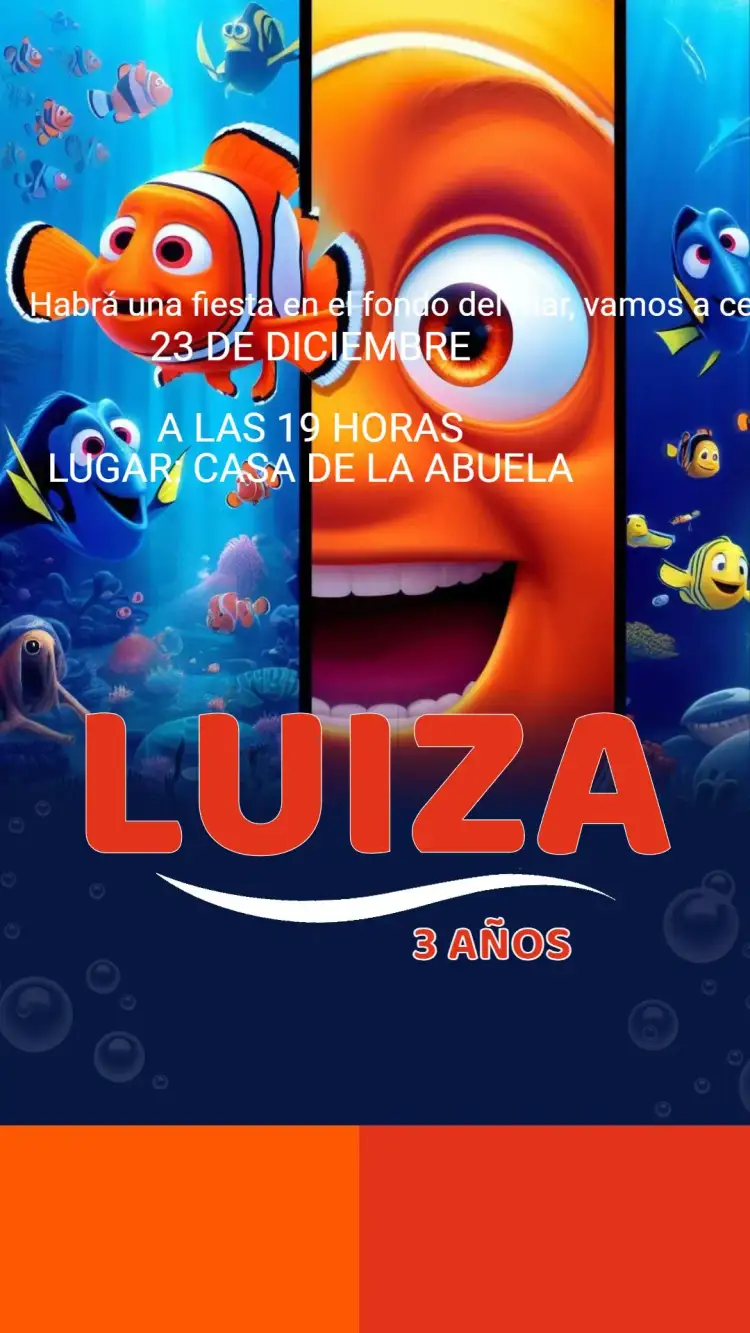 Invitación Invitación Cumpleaños Buscando a Nemo – tema Cumpleaños Infantil fondo marino, colorido, divertido, dibujos animados, aqua, animales marinos
