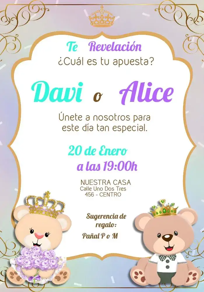 Chá de Revelación Ositos Realeza Osita
