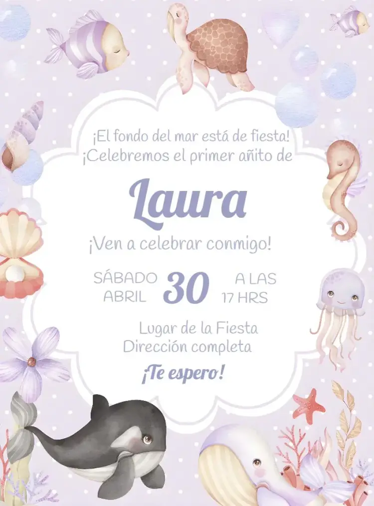 Invitación Acuarela Morada Fondo Marino