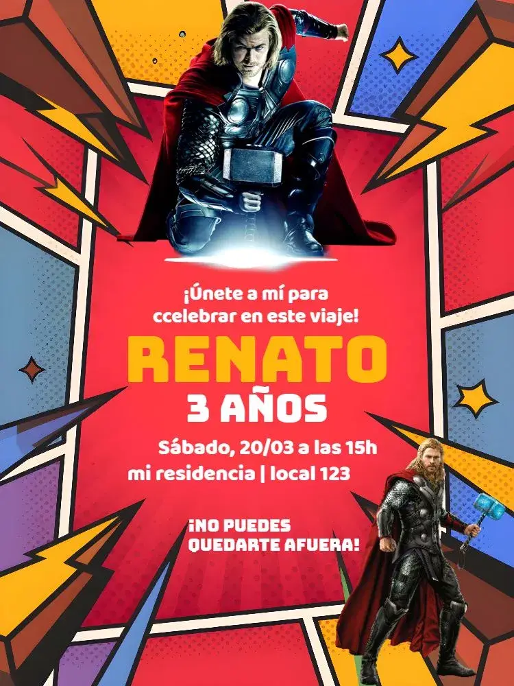 Invitación Thor Vengador Fiesta