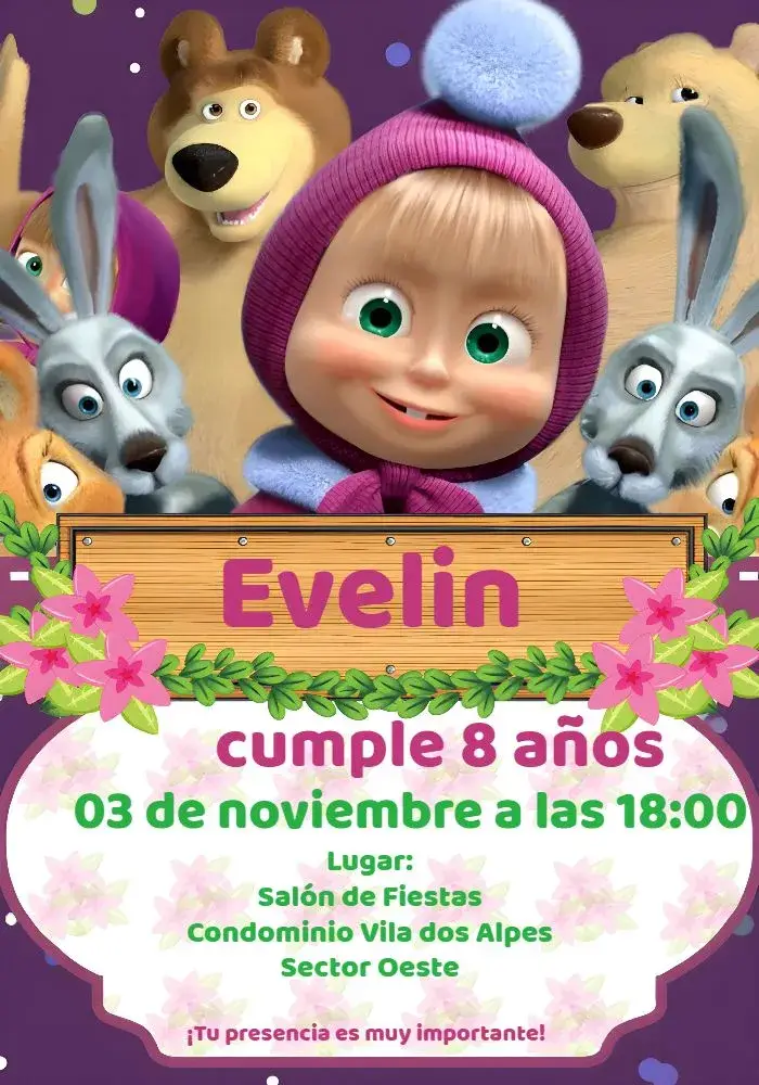 Invitación Personajes de Masha y el Oso