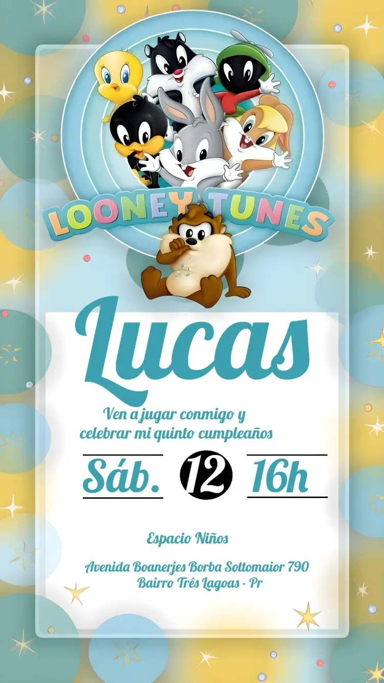 Invitación Looney Tunes Baby Negro