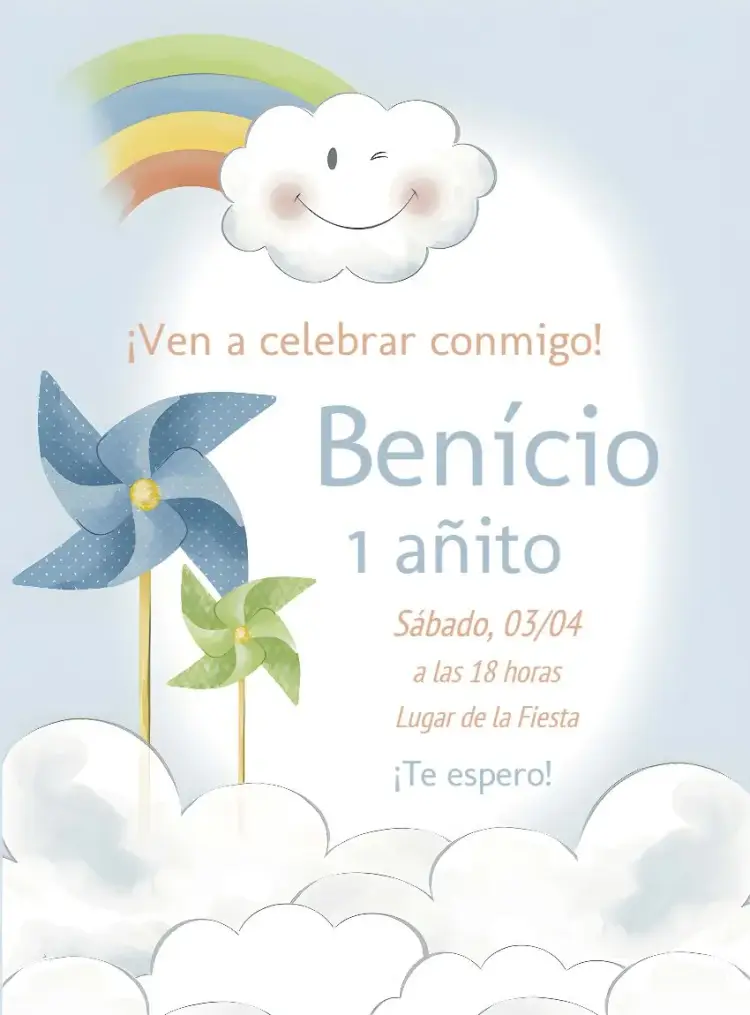 Invitación Nube Y Cata Viento 1 editable y personalizable