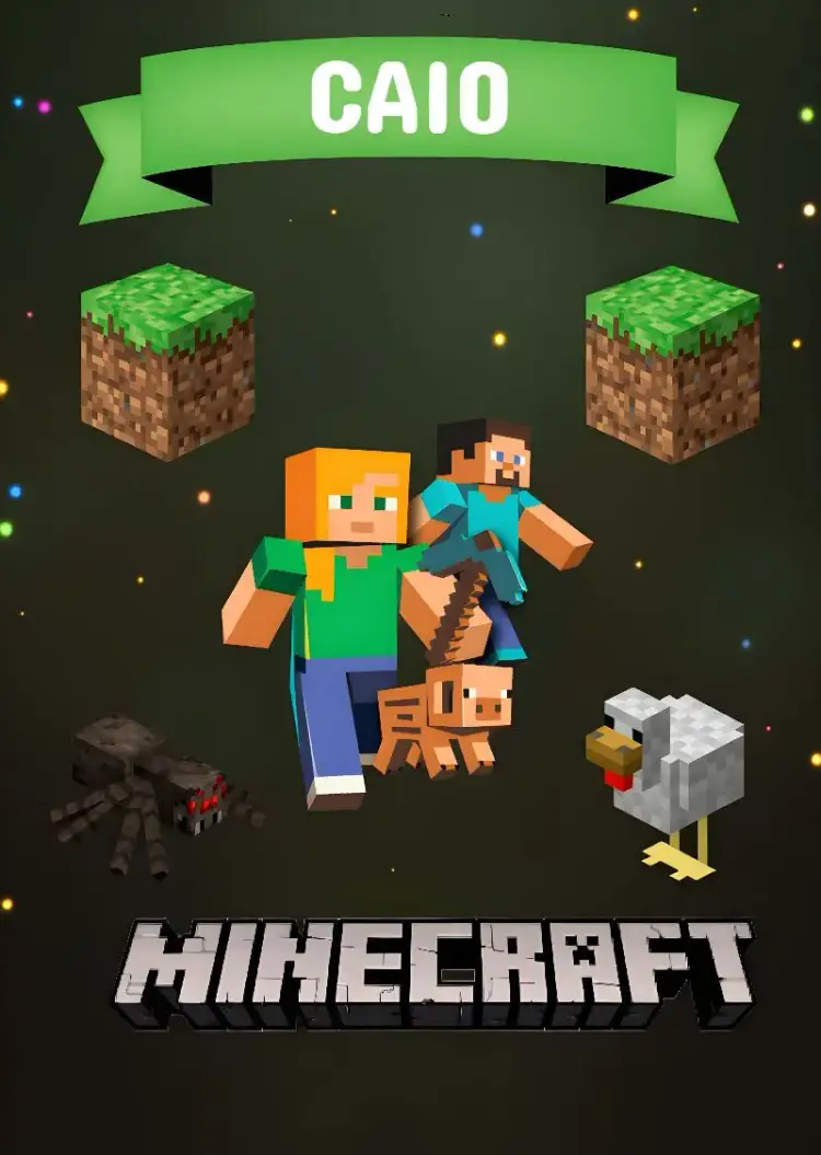 Invitación Topper de Pastel Minecraft para Imprimir editable y personalizable