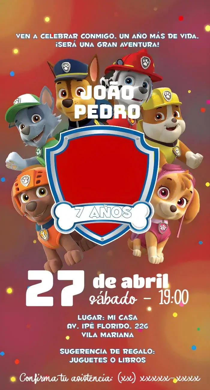 Invitación Patrulla Canina Infantil