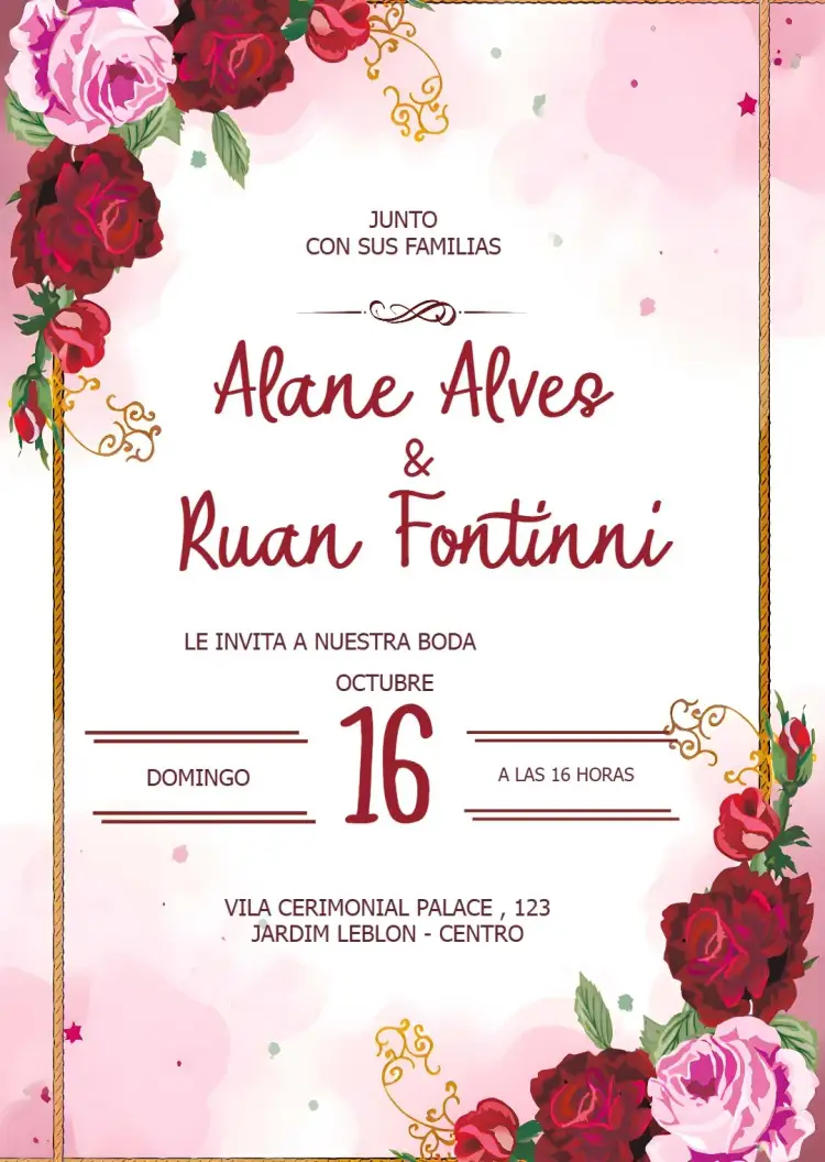 Invitación Boda Floral Roja editable y personalizable