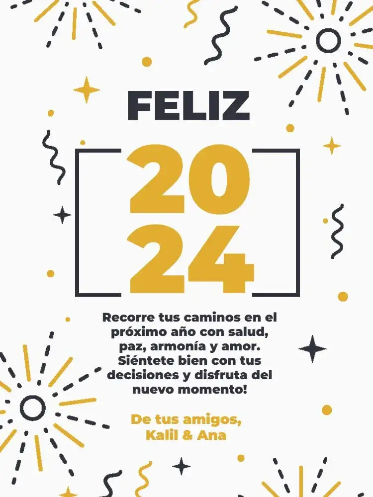 Invitación Tarjeta De Año Nuevo Claro Amistad – tema Tarjeta elegante, festivo, minimalista, moderno, blanco y amarillo, alegre