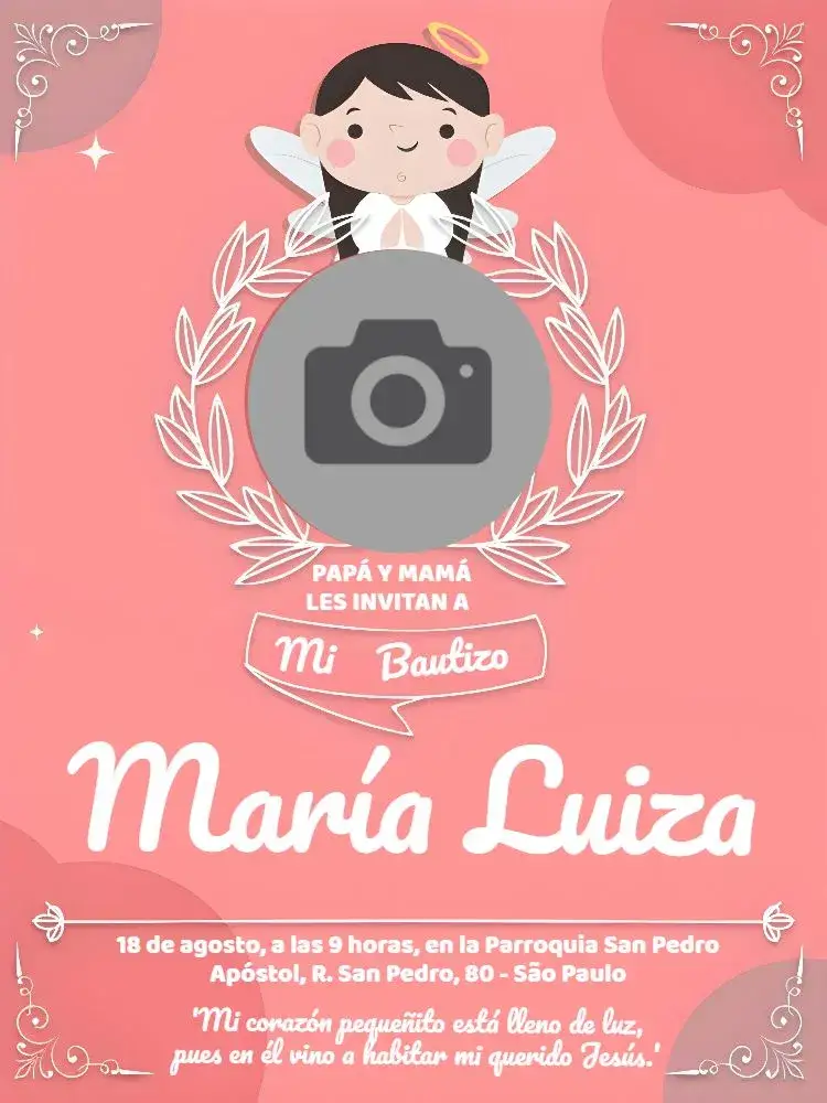 Invitación Bautismo Con Foto Bautismo – tema Bautismo rosa suave, delicado, ángeles, minimalista, femenino, elegante