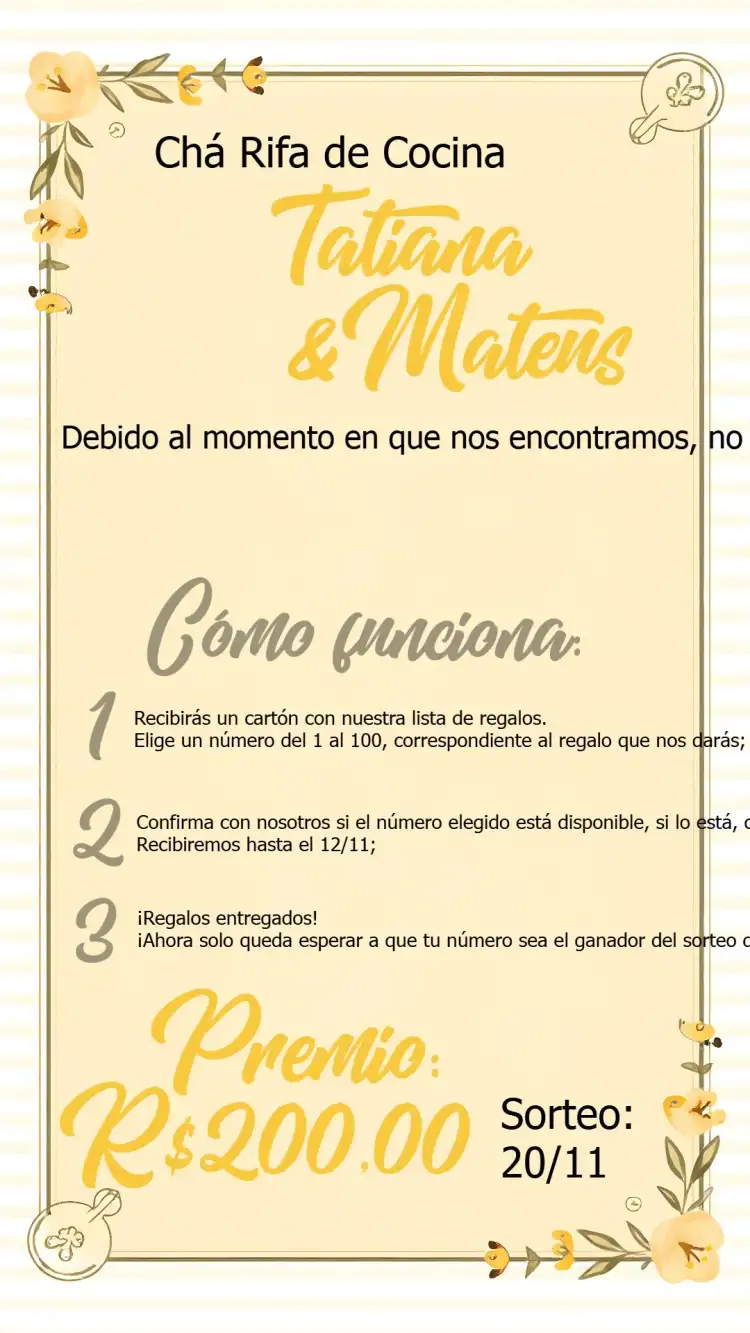 Invitación Rifa de Cocina Floral Olla