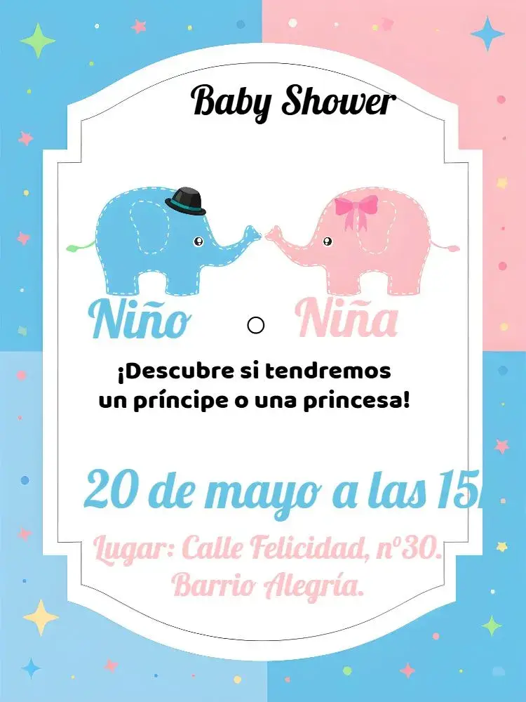 Invitación Baby Elephant Gender Reveal Tea Party editable y personalizable