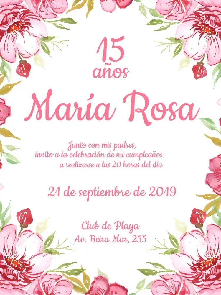 Invitación De 15 Años Floral - Rosa Chica
