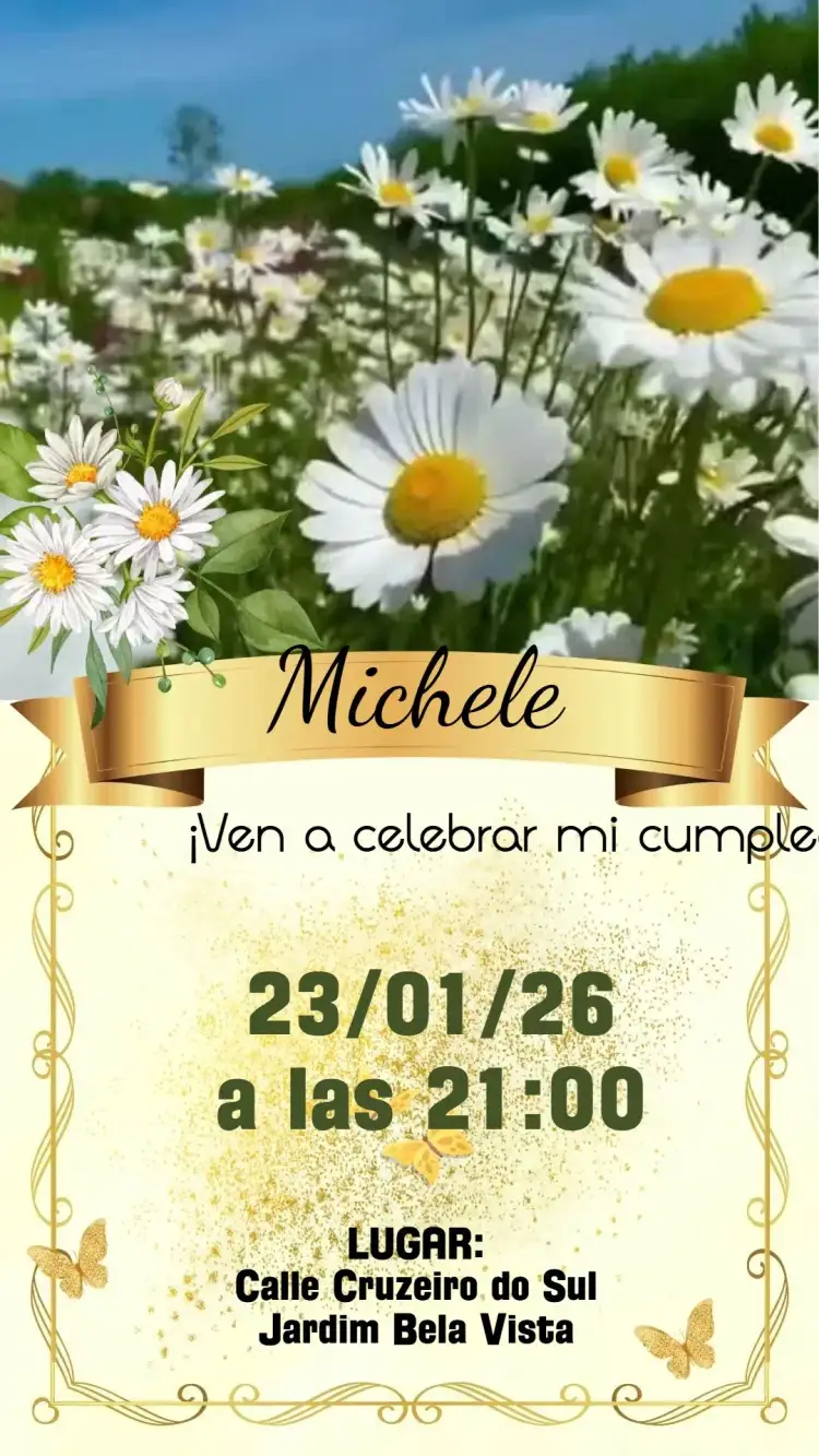 Invitación Margaritas – tema Cumpleaños floral, colorido, elegante, moderno, vibrante, natural