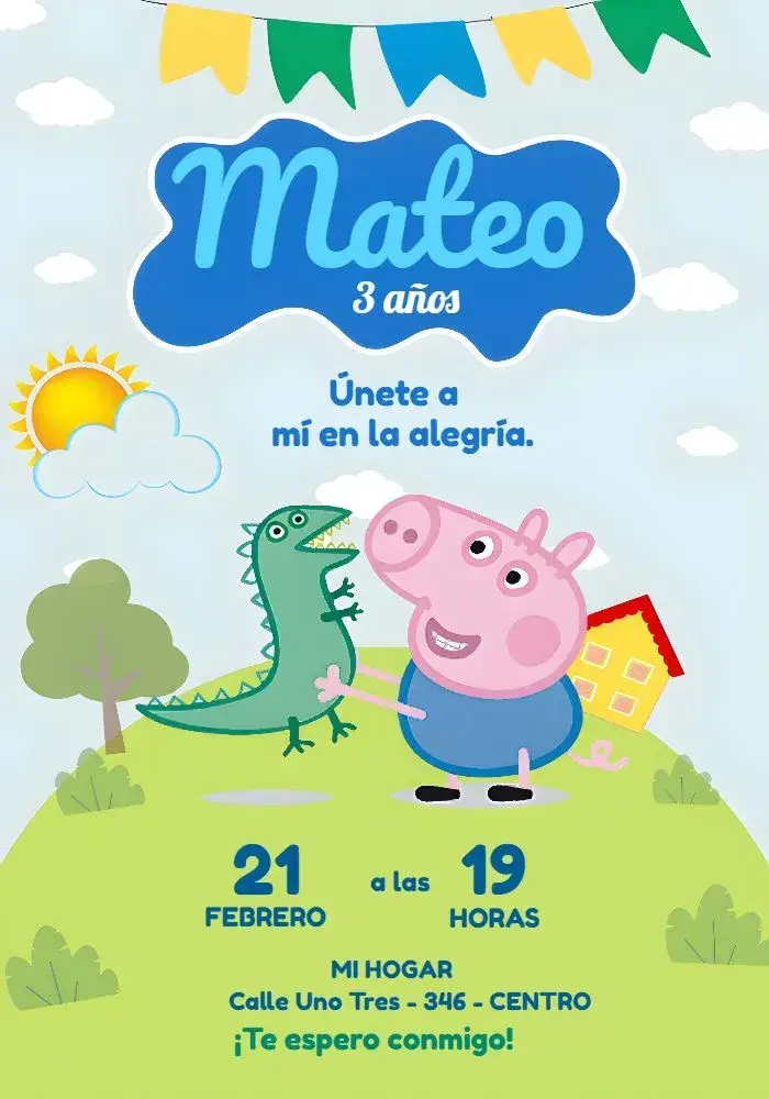 Invitación George Pig Colorido