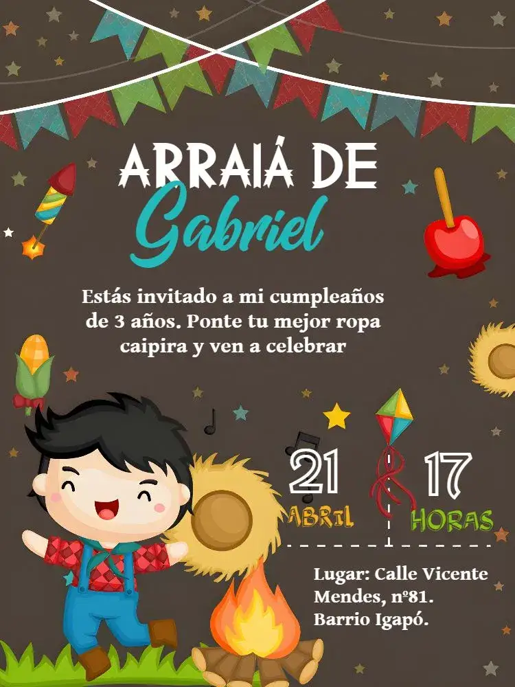 Invitación Arraiá Fiesta Junina Gris – tema Fechas Conmemorativas estrellado, modernos, colorido, festivo, elegante