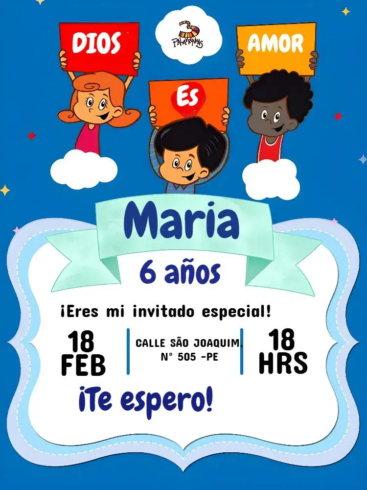 Invitación 3 Palabritas Colorido – tema Más buscados colorido, lúdico, divertido, infantil, brincalhão, temático