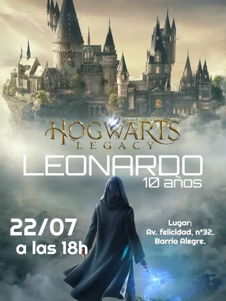 Invitación Hogwarts Legacy Harry – tema Cumpleaños Infantil gris, mágico, fantasioso, moderno, temática de RPG, aventura