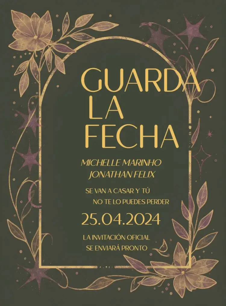 Invitación Save The Date Boda Elegante Verde Dorado -