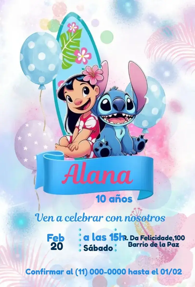 Invitación Lilo y Stitch Surf