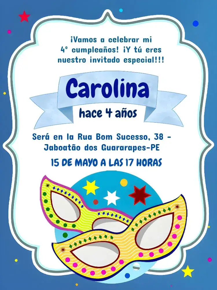 Invitación Carnaval de Disfraces – tema Fechas Conmemorativas colorido, fantasía, brillo, divertido, tropical, vibrante