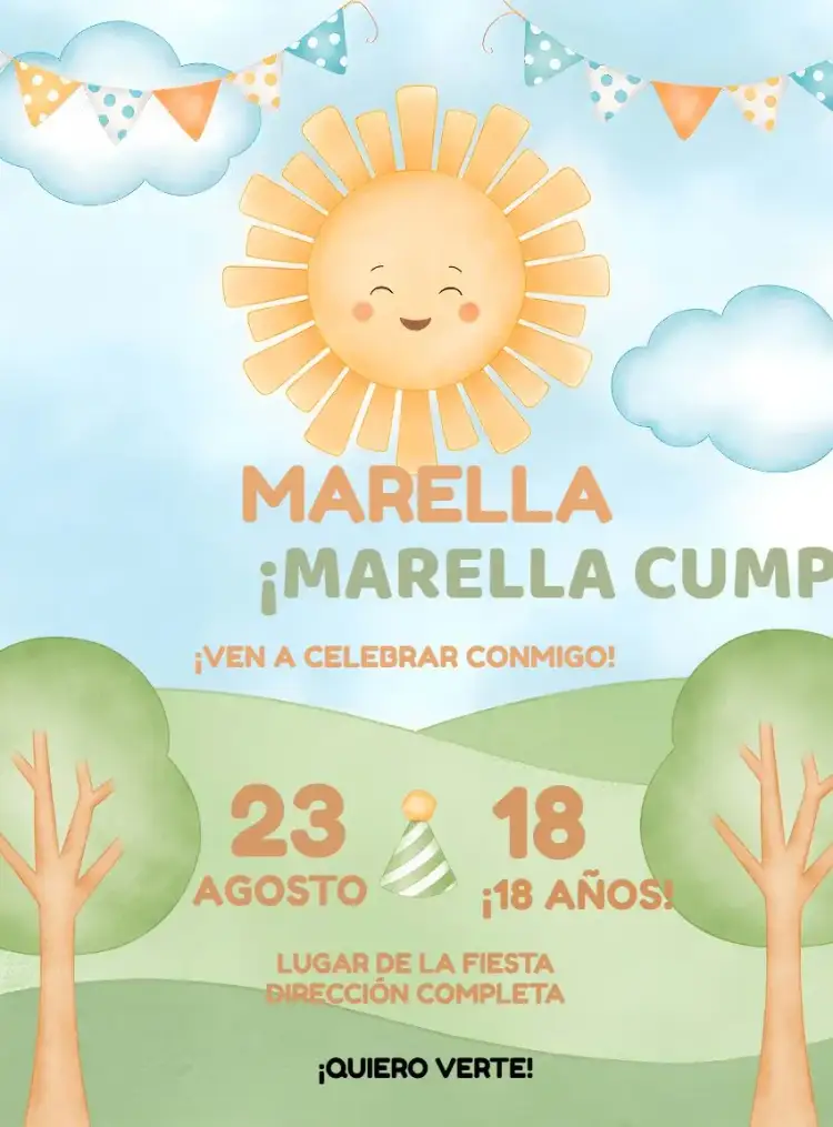 Invitación Primera Vuelta al Sol Little – tema Primera Comunión colorido, alegre, infantil, moderno, divertido