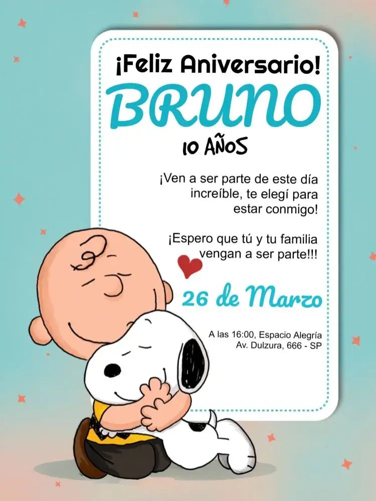 Invitación Snoopy y la Pandilla de Charlie Brown Snoppy