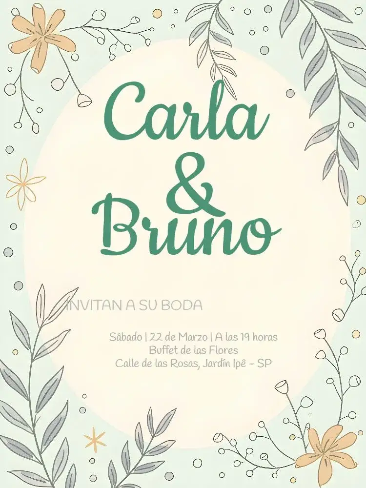 Invitación Boda Follaje Ramos – tema Boda floral, natural, rústico, elegante, moderno