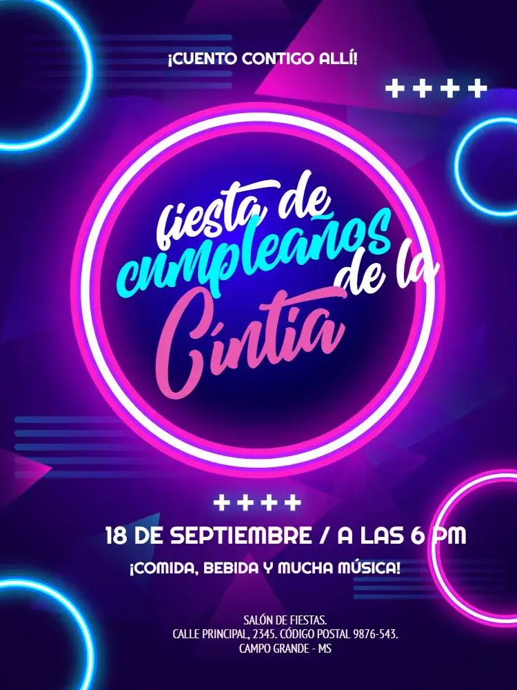 Invitación Fiesta De Neón Geométrico