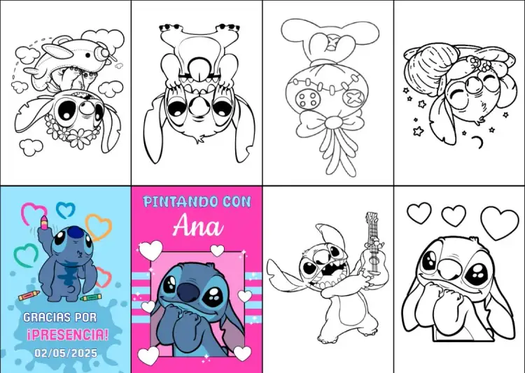 Invitación Mini Libro Para Colorear Stitch Recuerdo – tema Cumpleaños Infantil colorido, divertido, infantil, temático, ilustraciones animadas, creativo