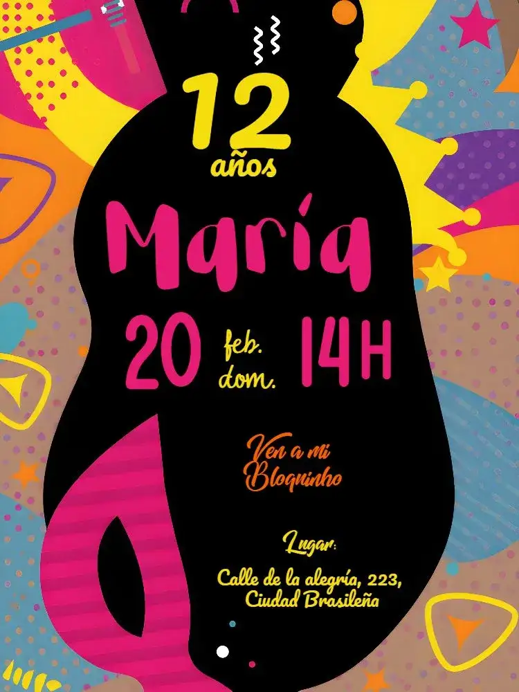 Invitación Carnaval Máscara – tema Fechas Conmemorativas colorido, geométrico, festivo, vibrante, temático